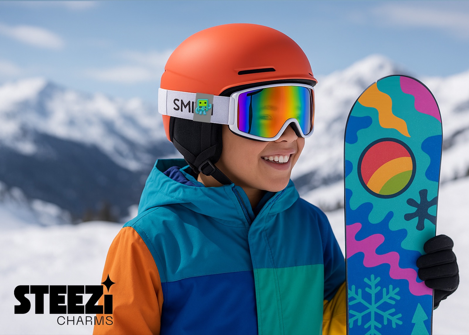 Steezi Charms on a goggle strap